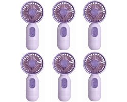 Mini draagbare ventilatoren (6 stuks), schattige, lichtgewicht handventilatoren op batterijen, 3 windsnelheden, USB oplaadbaar, wimpervormige ventilatoren, unisex, geschikt voor kantoor, buiten, reizen en kamperen - paars.