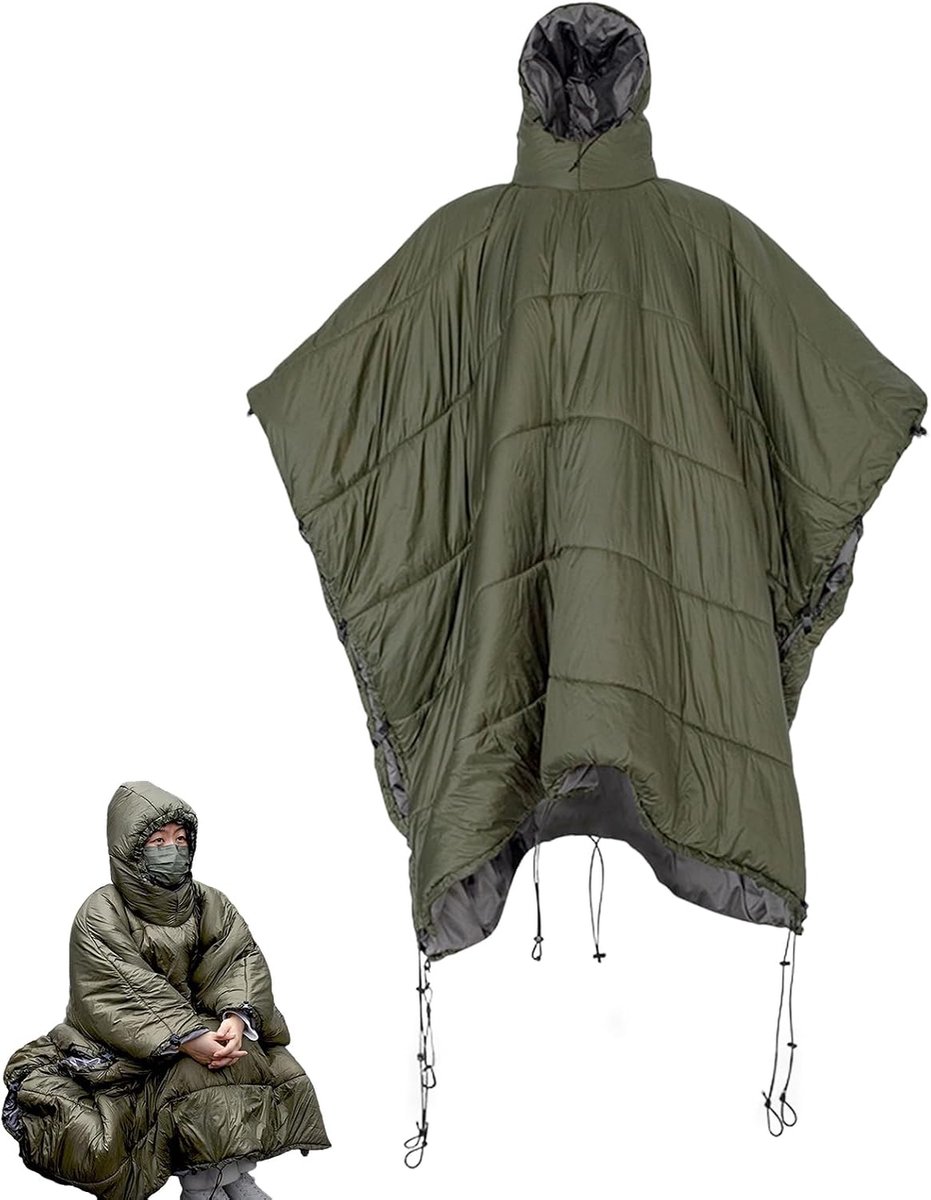 Kampeer Poncho - Slaapzak Quilt - Buiten Ontspannen - Warmte Isolatie - 140 x 113 cm - Groen