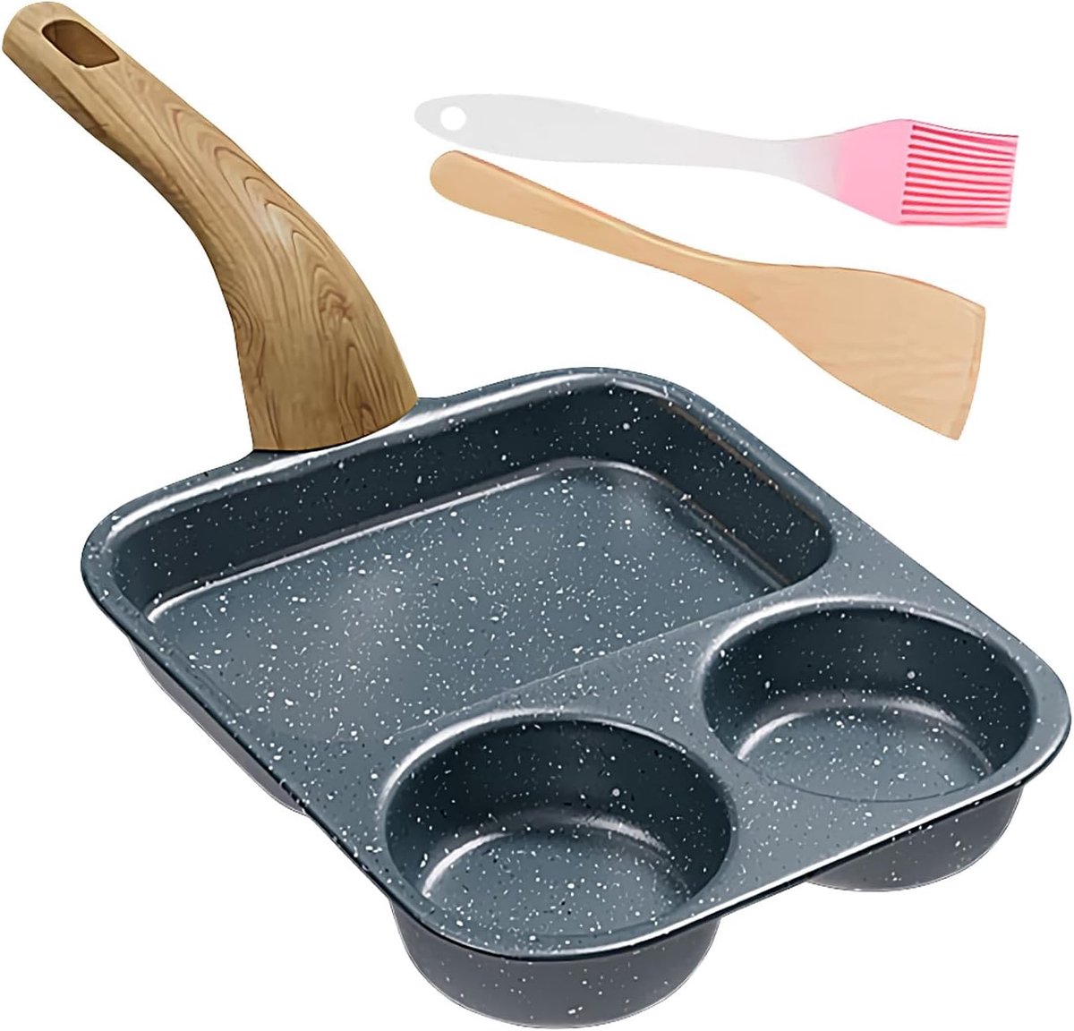 Eierpan - Koekenpan - Ontbijt Maken - Drie secties - 39x19x9cm - Zwart