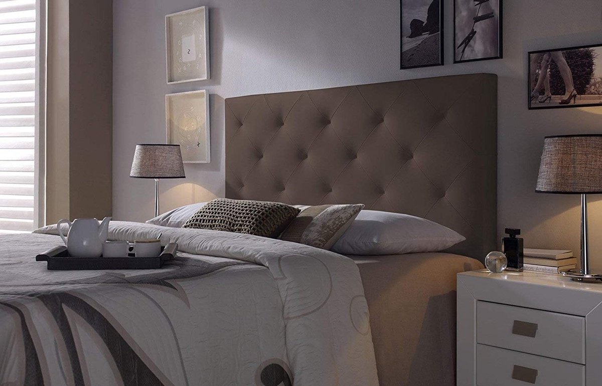 Bed hoofdeinde - Gestoffeerd paneel - Slaapkamer decoratie - Wandmontage - 160 x 60 cm - Chocoladebruin