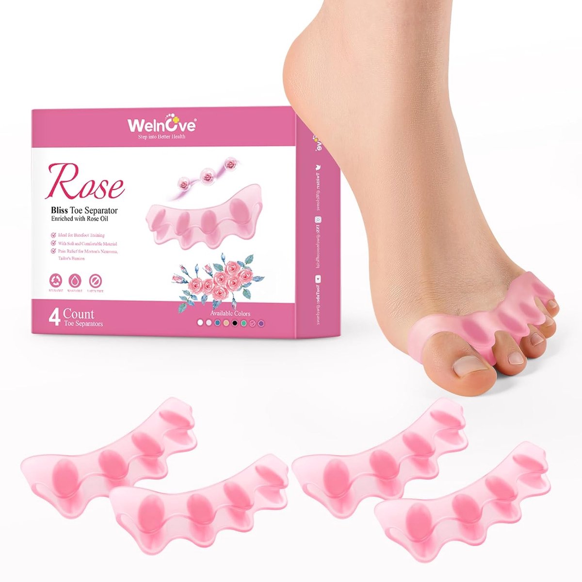 Teenspreiders - Voetverzorging - Voetcomfort Vergroten - Met Rozenextract - 4 Stuks - Roze