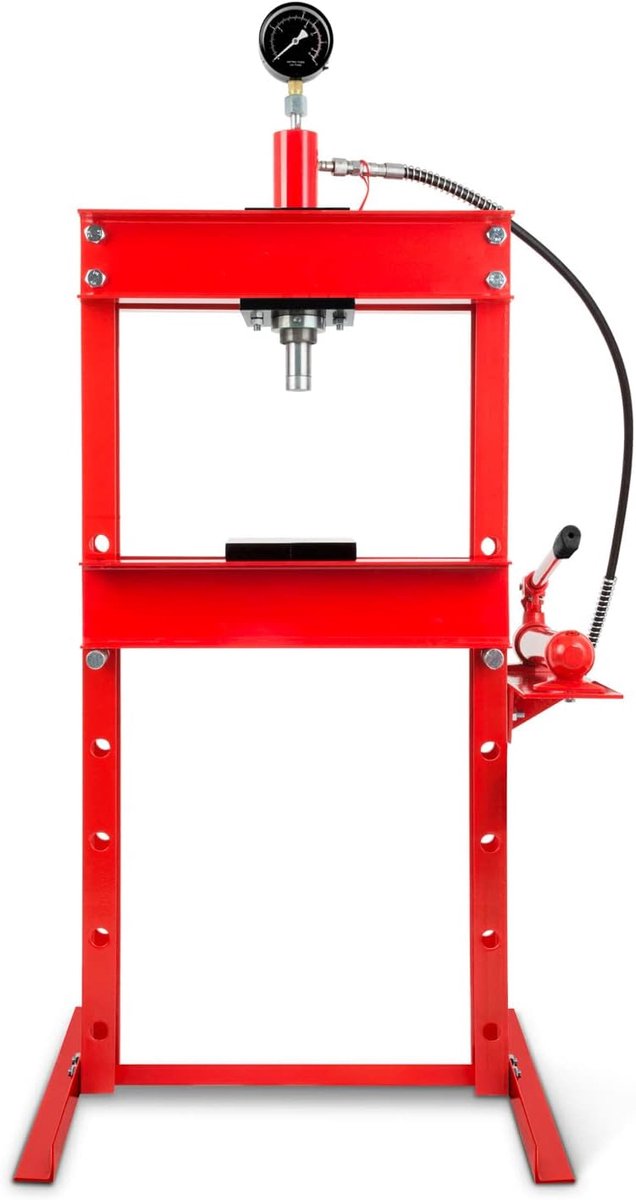 Hydraulische Werkplaatspers - Lagerpers Pers - Perswerkzaamheden Uitvoeren - Met Manometer - 12 Ton - Rood
