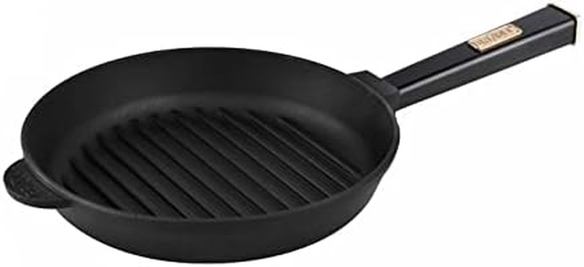 Gietijzeren grillpan Koekenpan Vlees grillen Natuurlijke coating 26 cm Zwart
