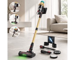 Rosnek Draadloze Stofzuiger 650W – Steelstofzuiger met 50KPa Zuigkracht - 60 Min Accuduur, 20000mAh Uitneembare Accu - LED Touchscreen - V-vormige Anti-Klit Borstel - Groene LED Verlichting - Voor Harde Vloeren, Tapijt, Tegels & Dierenharen