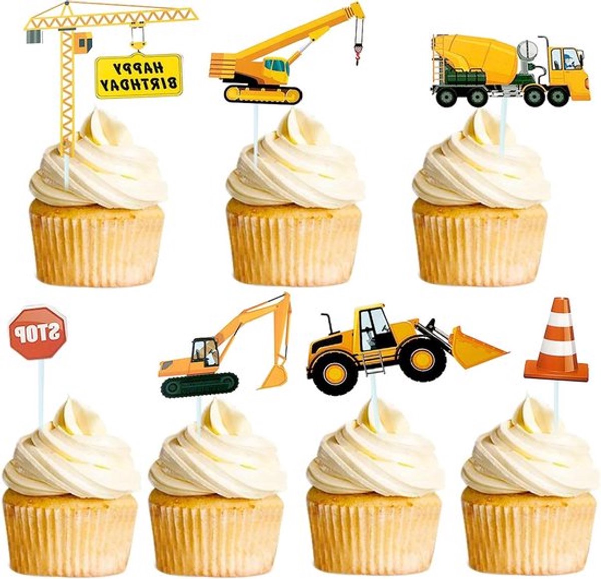 Cupcake-toppers bouwvoertuig en bouwplaats voor - Allecto Plus