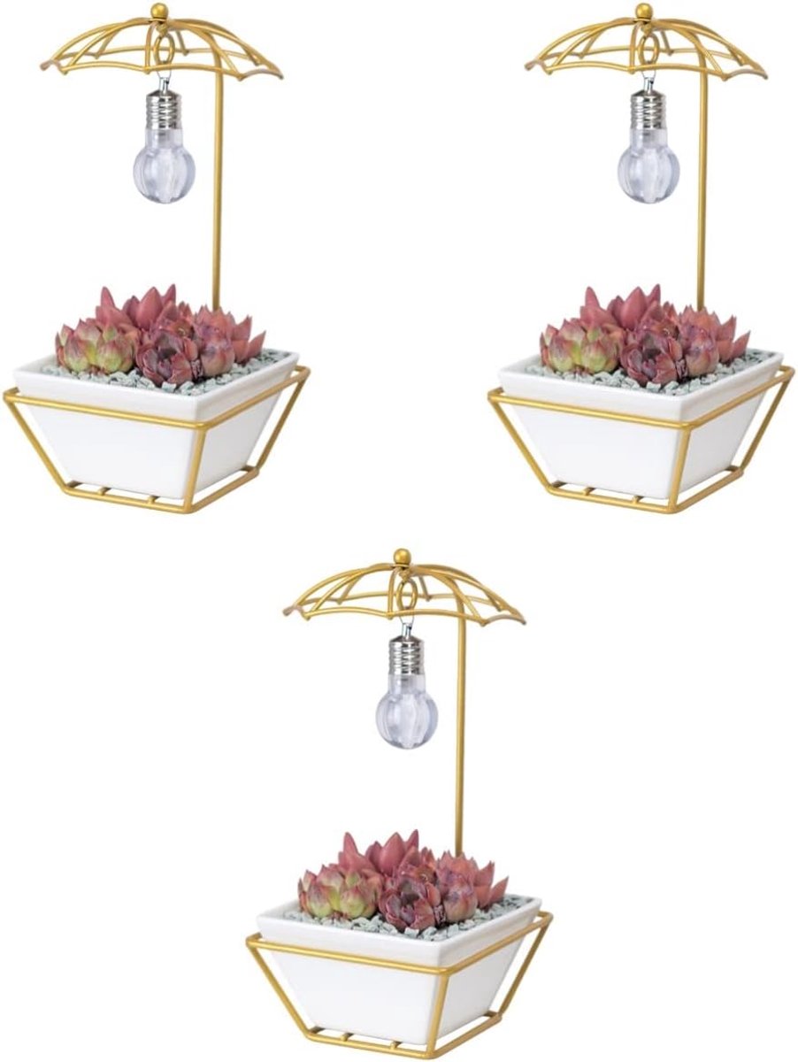 Metalen Bloempotten - Plantpotten Decoratief - Kantoor Decoratie - Gloeilamp Ontwerp - 21.8x10.5cm - Goud