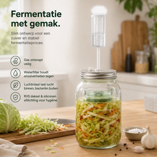 BOTC Fermentatieset voor Mason - 2x 900 ml - Fermentatiepot met brede opening - Inmaak-/Zuurkoolset