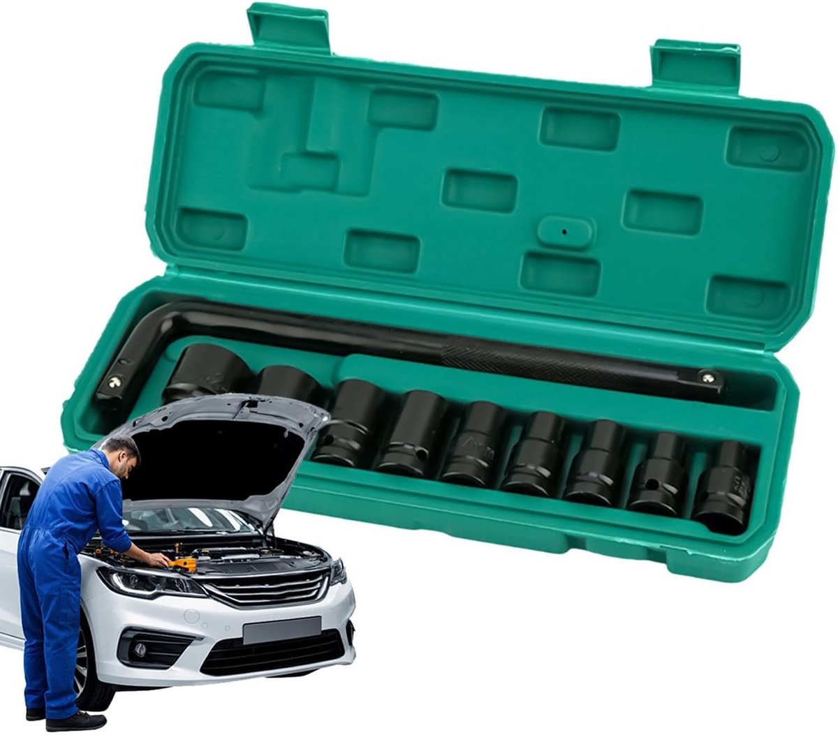 Dopsleutelset Metrisch - Draaigereedschap Set - Reparaties Uitvoeren - Compacte Ratel Kit - 10 Delig - Zwart