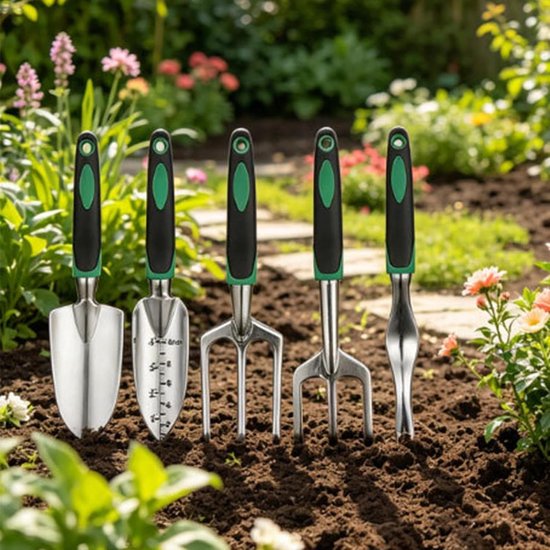 Tuingereedschap Set - Handgereedschap Set - Planten en Graven - Ergonomische Handgrepen - 11 Delig - Groen Zilver van Tuingereedschap. — afbeelding 4
