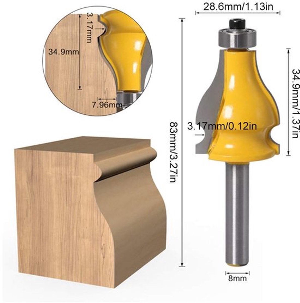 8mm Schacht Leuning Router Bit Set - Houtbewerking Frees Timmerman Tool - 2 Stuks .