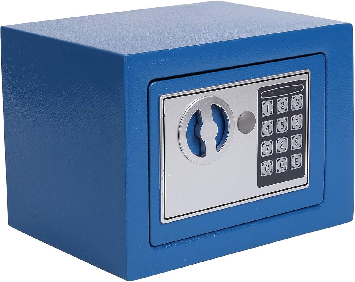 Digitale Kluis - Veiligheidsbox - Waardevolle Spullen - Dubbel Sluitingssysteem - 0.17 Kubieke Voet - Blauw