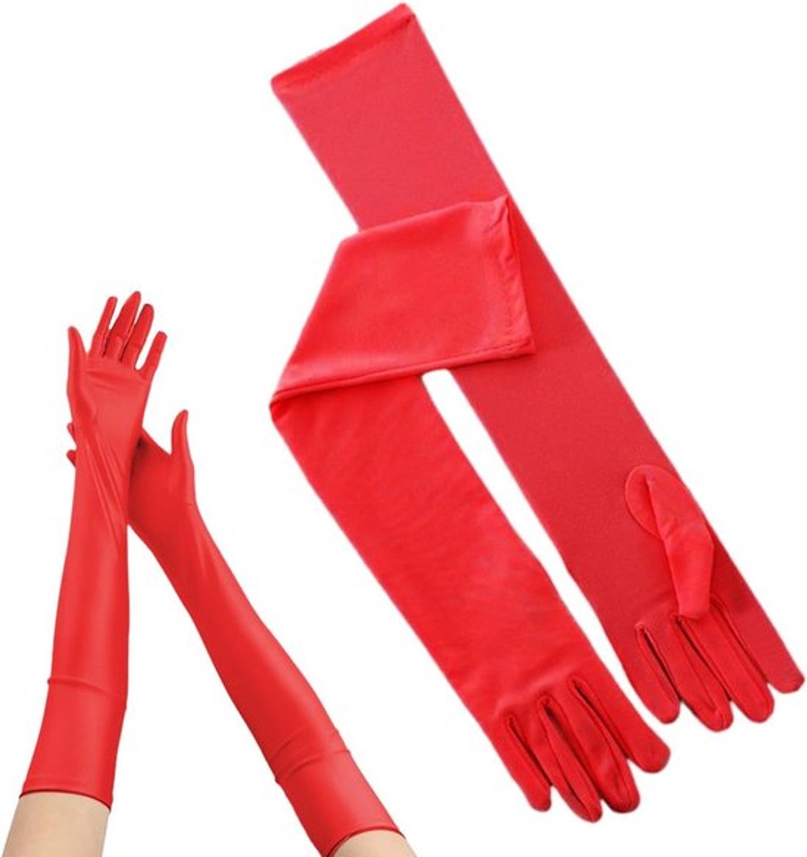 Satijnen handschoenen damen in rood 53 cm Allecto Plus