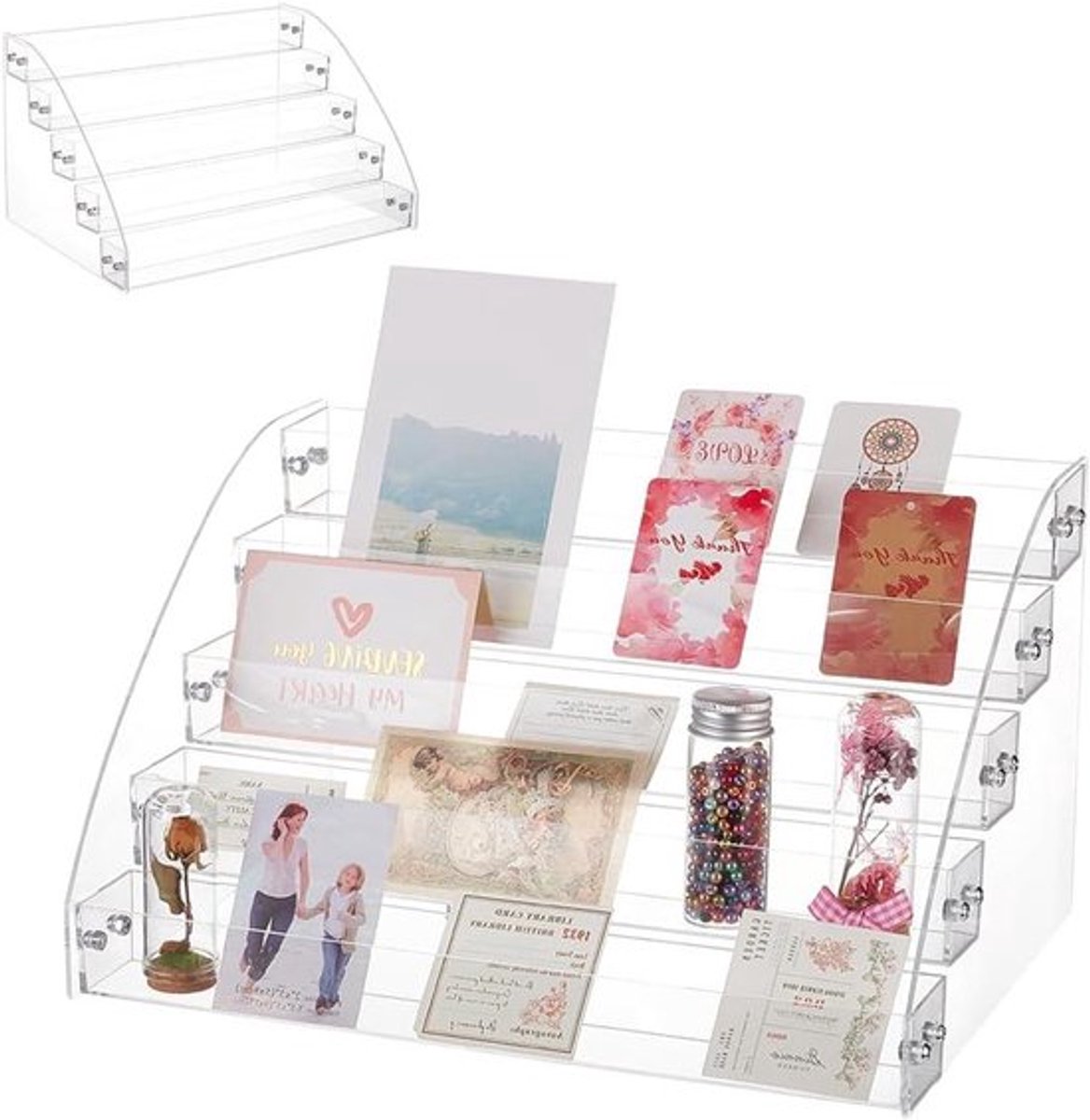 -Acryl Wenskaart-displaystand - Kerst - Draagbaar - stickers-organizer - Wenskaartrek - Retail opslag - Ansichtkaart houder - Bureau - Geschikt voor kerstkaarten - 5-laags.