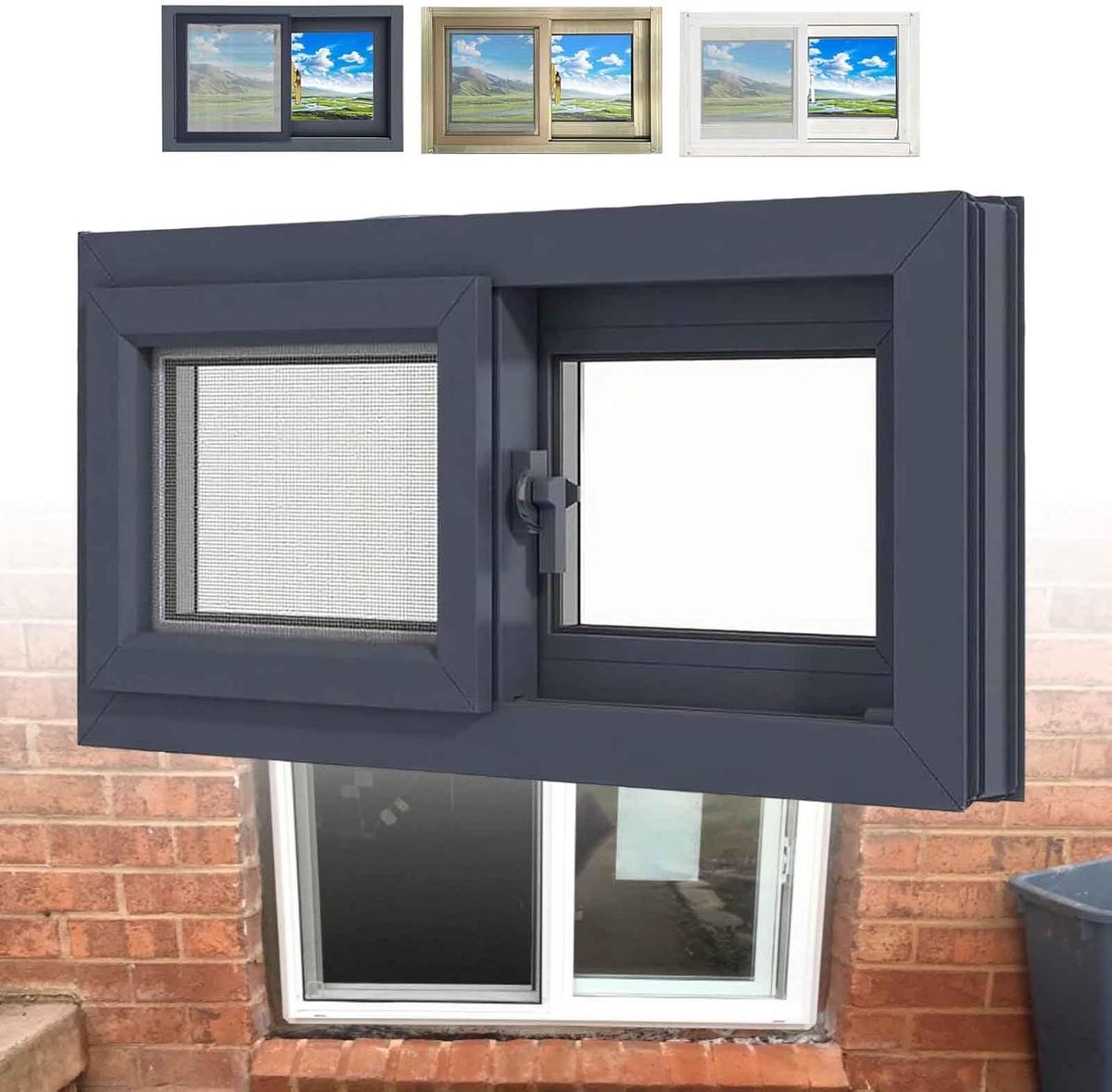 Aluminium Schuifvenster - Schuurraam Kelderraam - Ventilatie Verbeteren - Gehard Glas - B 33 x H15 cm - Zwart