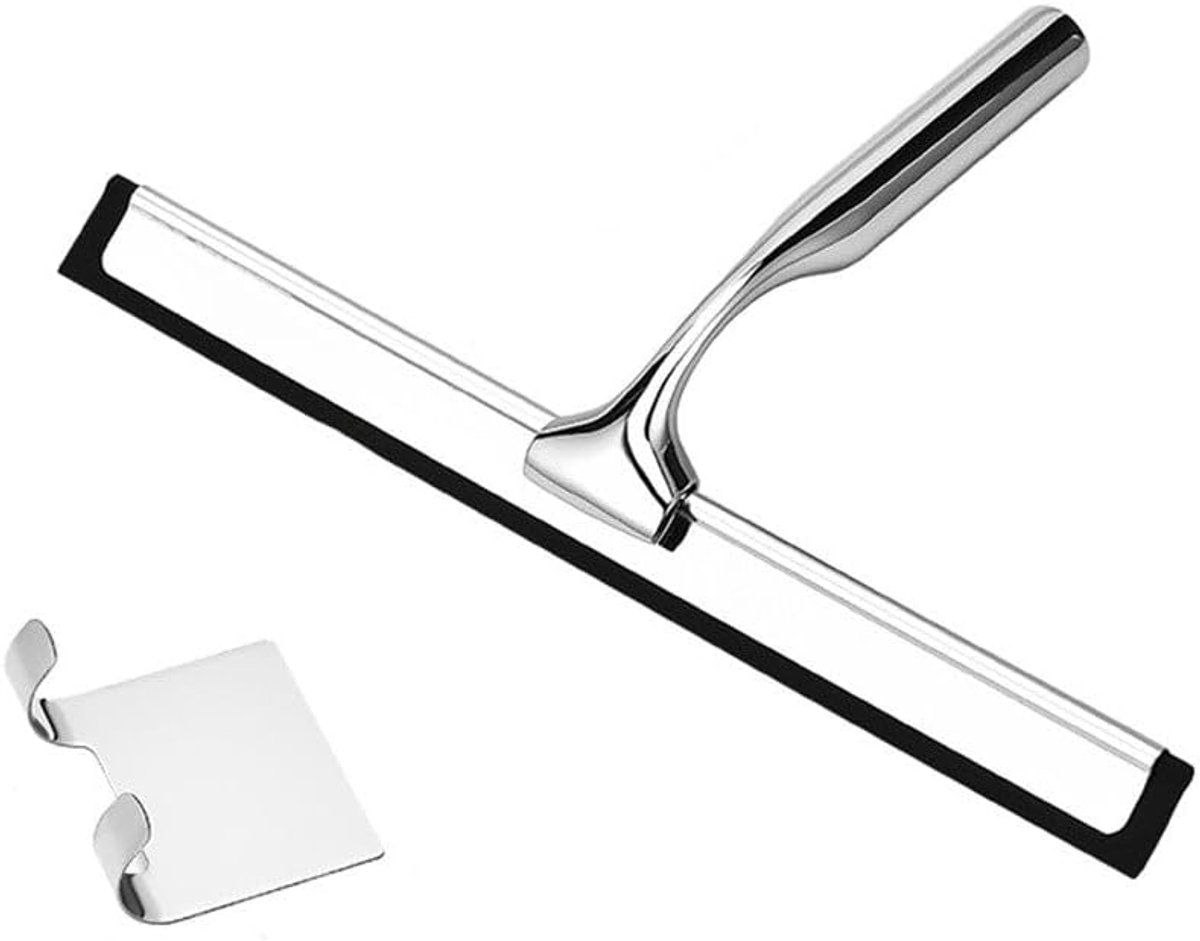Glaswisser met Haak - Raamwisser Schraper - Schoonmaken Glas - Roestvrijstalen Handvat - 10 12 14 Inch - Zilver