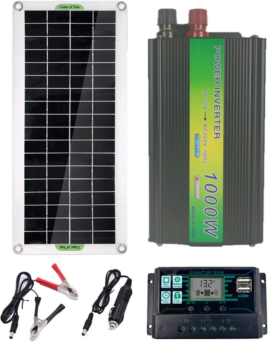 Zonnepaneel Kit - Solar Energie Set - Off-Grid Stroomvoorziening - Monokristallijn Paneel - 30W 1000W - Zwart