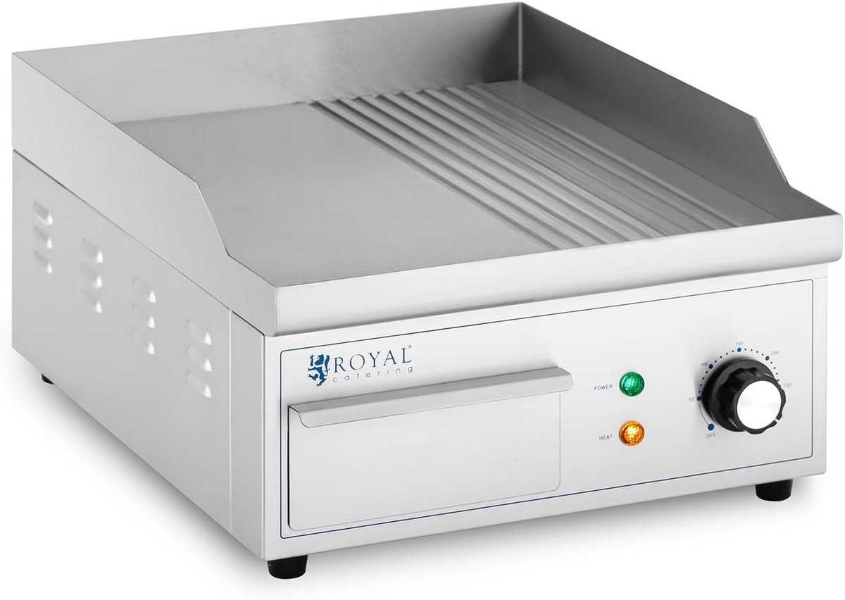 Elektrische Grillplaat Bakplaat Professioneel Grillen Half Glad Half Ribbel 36 x 38 cm Zilver