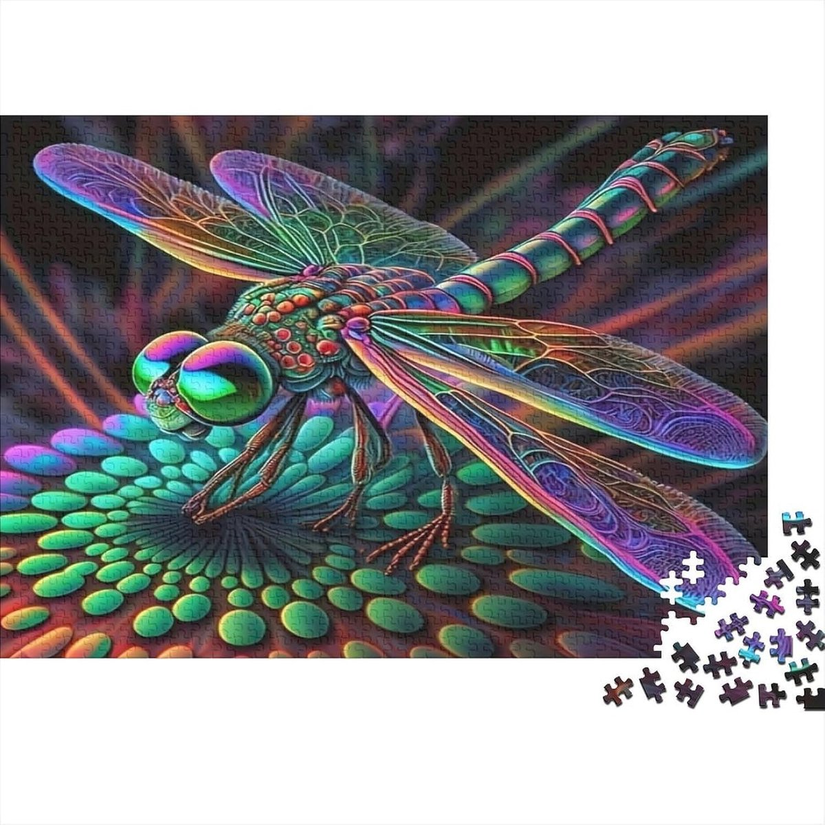 Kleurrijke Libelle Puzzel - Papieren Puzzel - Familie Ontspanning - 1000 Stukjes - 52 x 38 cm - Fantasiekleuren