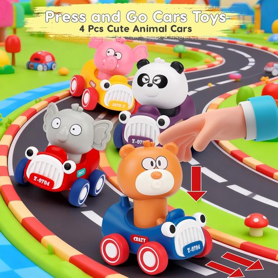 Druk en Rijd Speelgoedauto's voor Peuters 1-3 Jaar - Dieren Thema Raceauto's - Baby Speelgoed voor 6 tot 18 Maanden - Leuke Press-and-go Autootjes - Perfect Cadeau voor 1-2 Jarigen - Voor Jongens en Meisjes van SKIEHAN — afbeelding 3