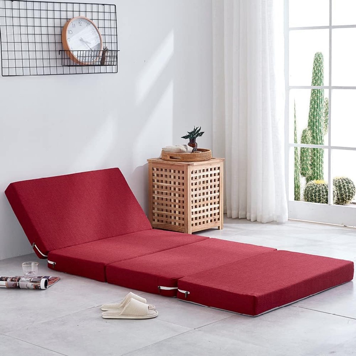 Opvouwbare Matras - Gastenmatras Futon - Logeren Slapen - Hoge Dichtheid Schuim - 200x60x8cm - Rood