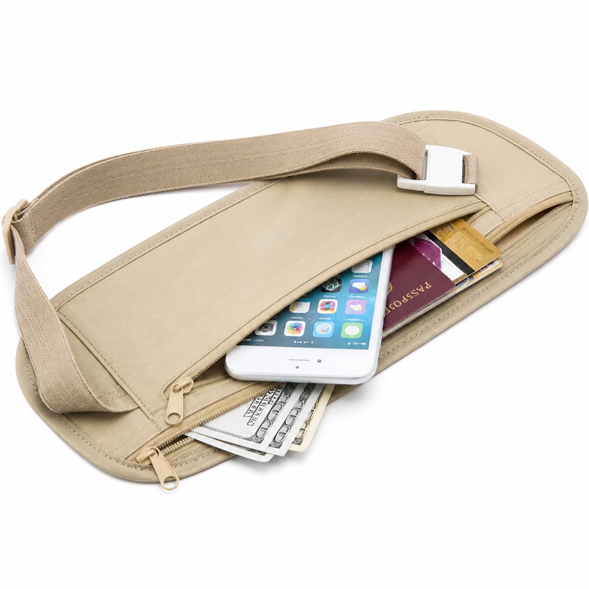 Knaak Money Belt - Reisportemonnee - Verborgen Heuptasje - Paspoorthouder - Beige - Voor Reizen