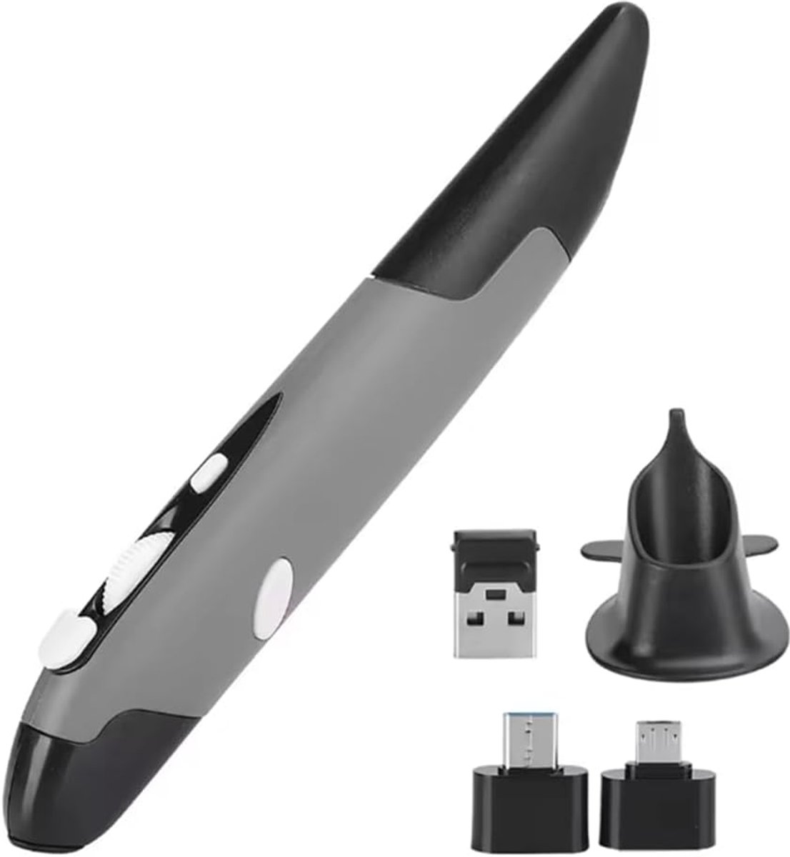 Pen Type Mouse - Stylus Muis Draadloze Muis - Productief Werken - Ergonomisch Ontwerp - 17 cm - Grijs
