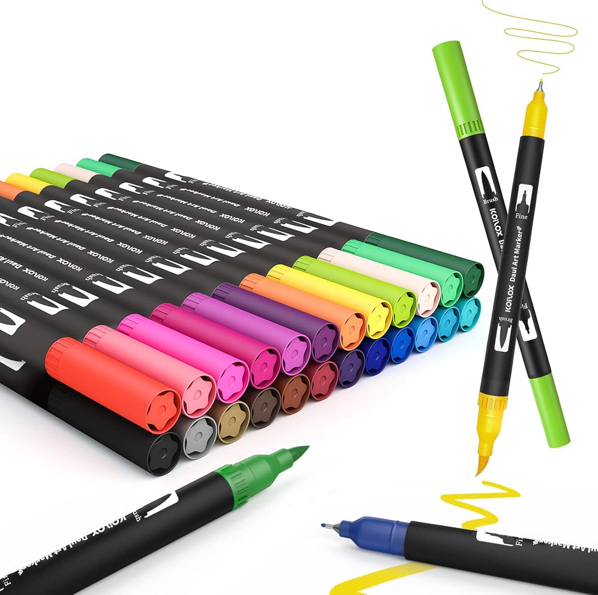 Aquamarkers - Dubbele Punt Penseel Set - Waterverf Pens - 24 Kleuren - Flexibele Dubbele Tips - Voor Kunstenaars en Creatievelingen