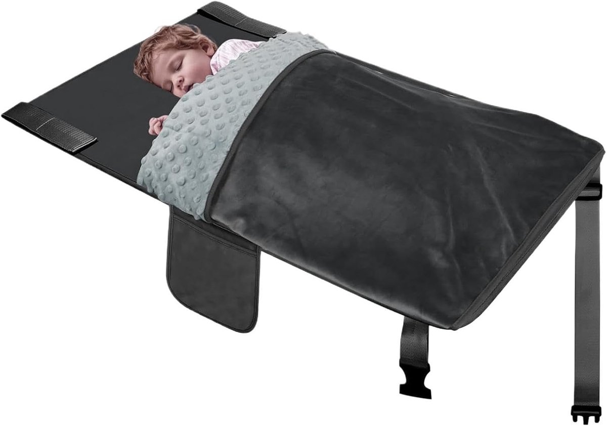 Vliegtuigstoelverlenger Kinderen - Vliegtuigbed Baby - Comfortabel Slapen - Snelle Installatie - 79x44cm - Zwart