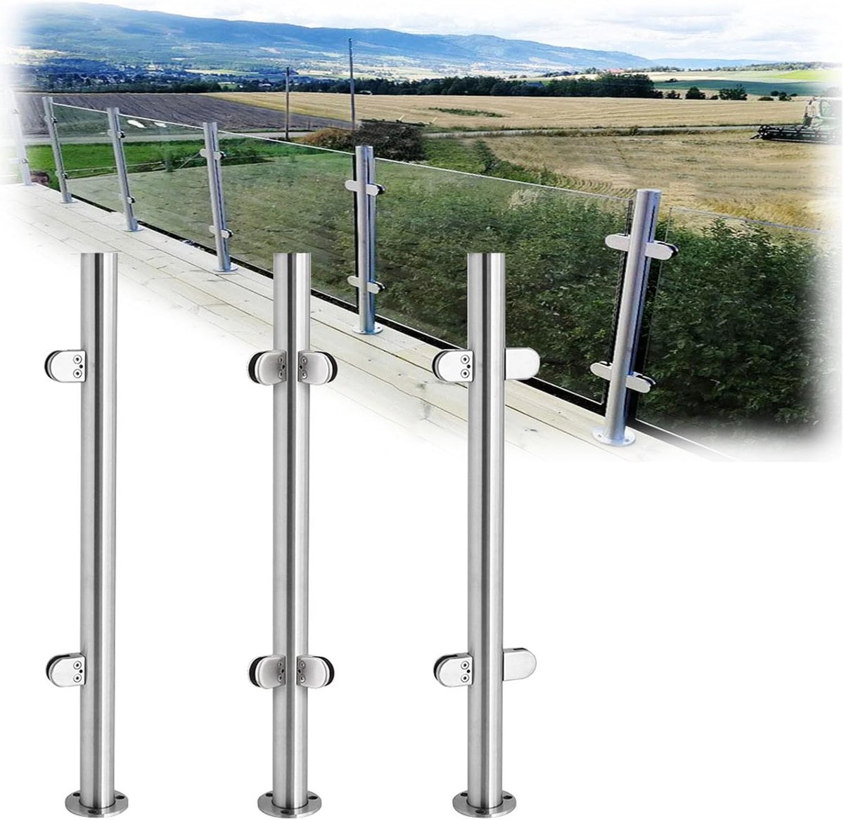 Glazen trapleuning paal - Glazen balustrade paal - Veiligheid creëren - Roestvrij staal 304 - 90cm - Zilver