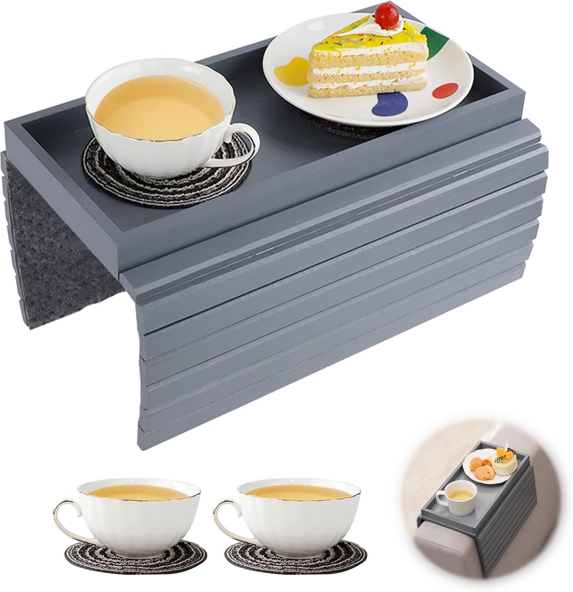 Sledebank Tafel - Armleuning Organizer - Genieten van Snacks - Inclusief Onderzetters - 45.7 x 33.5 cm - Natuurlijk Bamboe