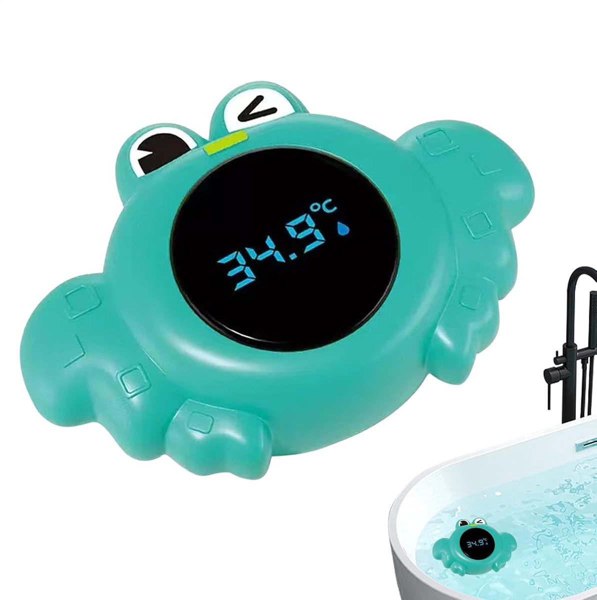 Badthermometer Dieren - Watermeter Baby - Veilig Baden - Duidelijke Waarschuwingen - 12 Centimeter - Krab Groen
