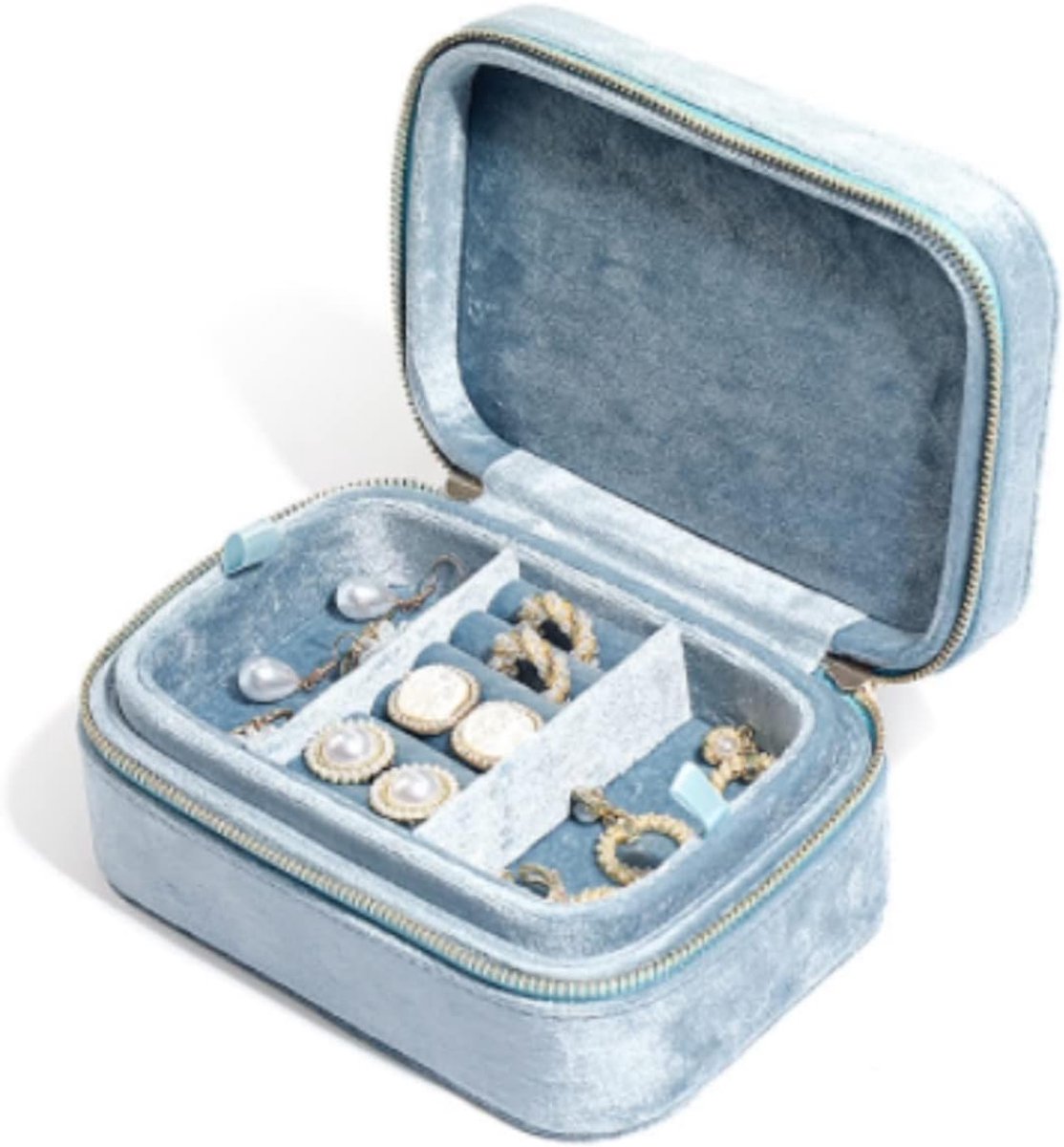 Sieradendoos - Juwelenkistje Organizer - Sieraden Opbergen - Ingebouwde Spiegel - 16 x 10 x 7cm - Grijs