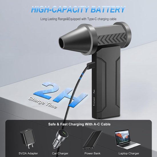 Persluchtblazer, 4 instelbare snelheden Persluchtspuit met 160.000 tpm en 10.000 mAh accu, mini draadloze blazer voor elektronica, banken, auto's en toetsenborden — afbeelding 4