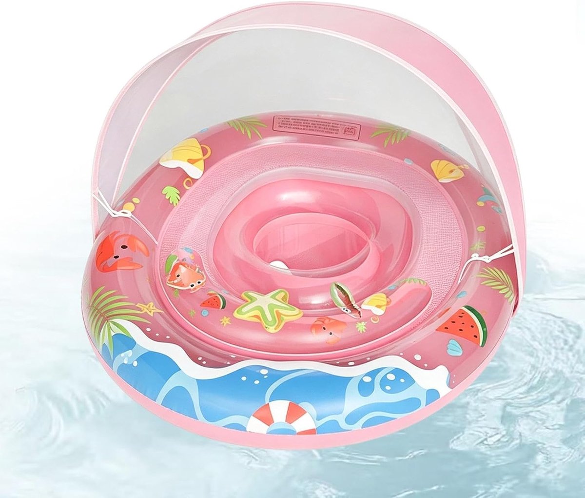 Opblaasbare zwemring - Baby zwemboei - Veilig waterplezier - Met afneembare luifel - 90 cm breed - Roze