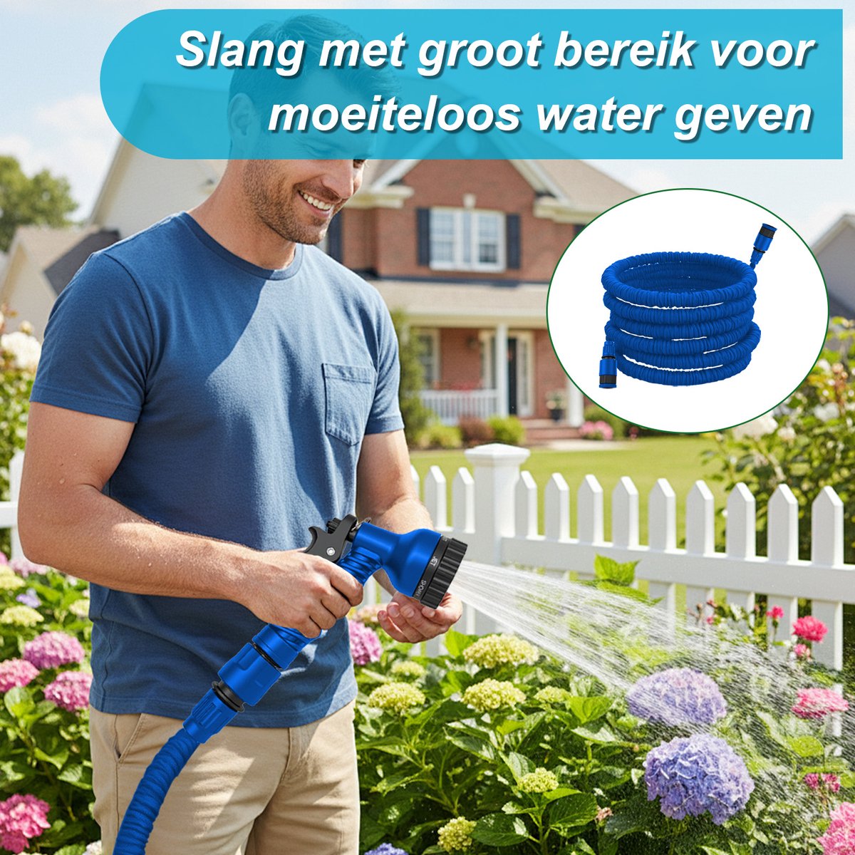 Uitschuifbare Tuinslang / Flexibele Slang – 15 meter (50FT) – Blauw – 0,4 MPa werkdruk – Licht, duurzaam & knoopvrij – Voor tuin, auto, terras & planten – Incl. handleiding thumbnail 5