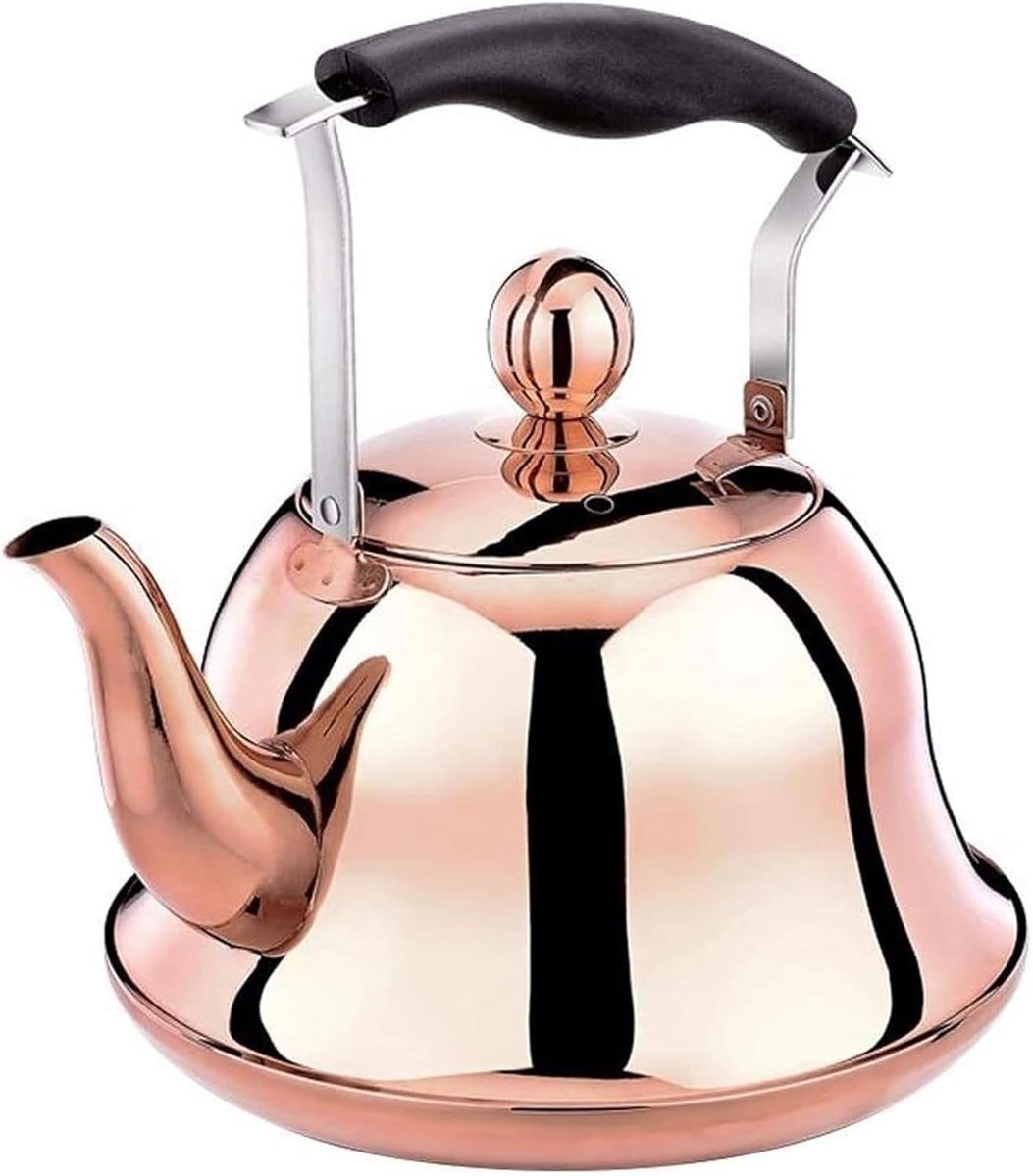 Theeketel Fluitend - Waterkoker Roestvrij Staal - Snel Water Koken - Roestvrij Staal Constructie - 2 Liter - Rosé Goud
