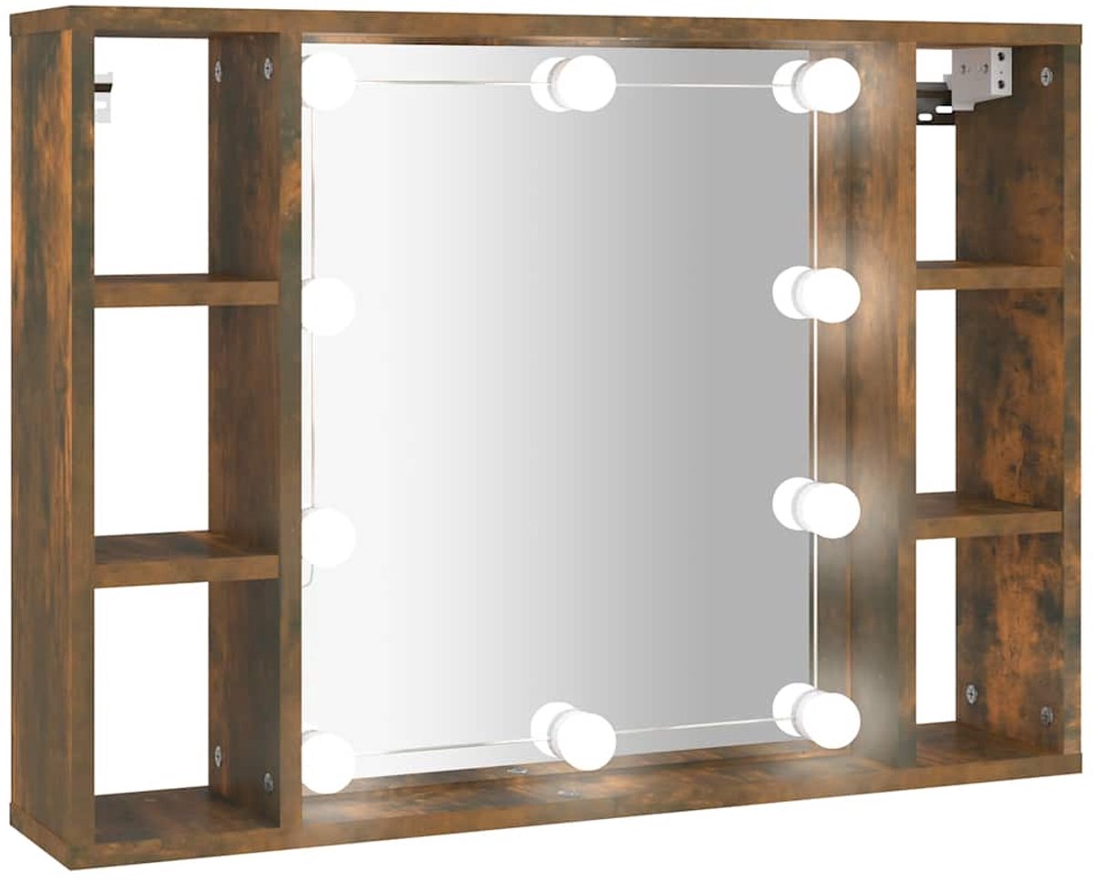 vidaXL - Spiegelkast - met - LED-verlichting - 76x15x55 - cm - gerookt - eikenkleur
