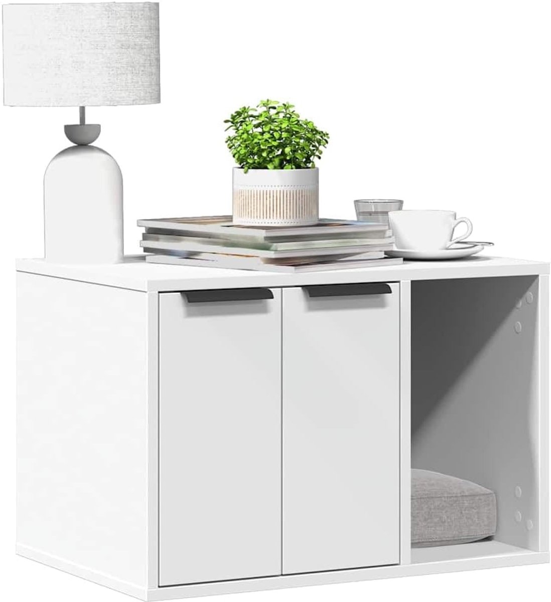 Kattenbakmeubel - Kattentoiletkast - Privacy voor kat - Multifunctioneel ontwerp - 60 x 40 x 40 cm - Wit