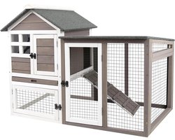 NordPaw® Konijnenhok Buiten & Binnen XXL – 122 x 62 x 93 cm – 2 Verdiepingen – Weerbestendig Houten Konijnenverblijf – Uitneembare Lade – Met Ren en Nachtverblijf – Voor Konijnen, Cavia's en Kleine Knaagdieren