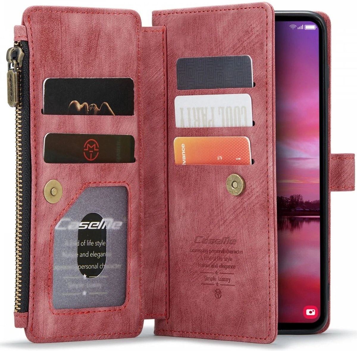 CaseMe C30 Hoesje Geschikt voor Samsung Galaxy S24 | Wallet Zipper Book Case met Pasjeshouder | Beschermhoes met Portemonnee | Rood