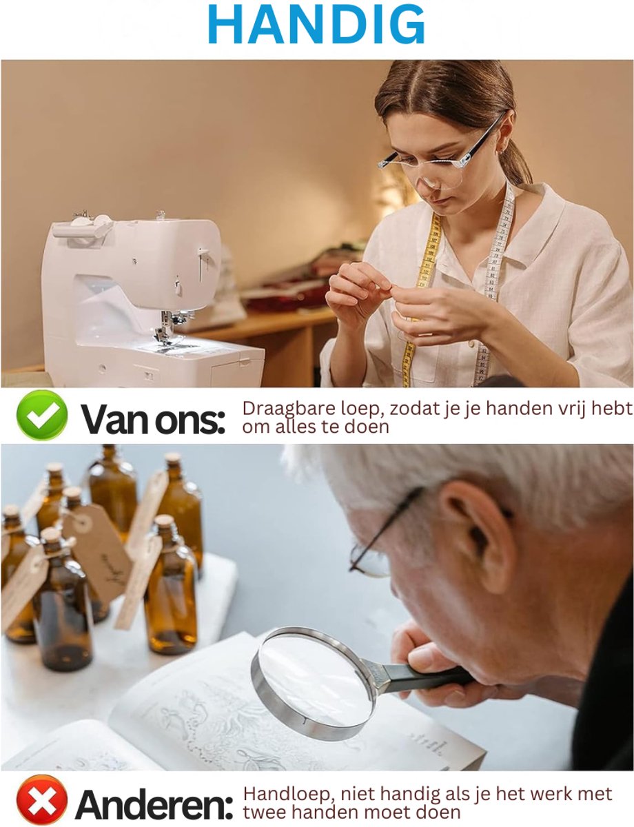 Loepbril voor Volwassenen - Vergrootglas Bril - Vergrootspiegel met Verlichting