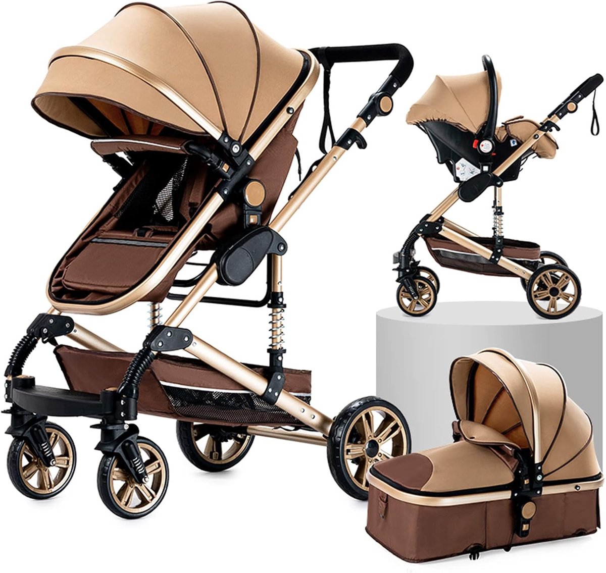 Combi-kinderwagen - Babywagen Reiswieg - Baby Vervoeren - 3-in-1 Functionaliteit - 88 x 69 x 118 cm - Beige
