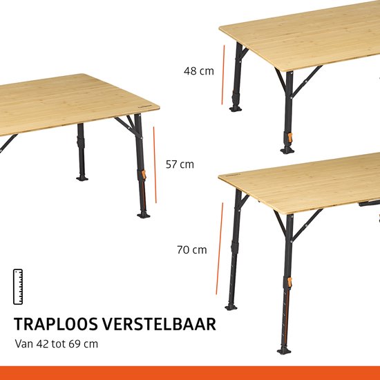Campout Campingtafel - 120 x 70 x 70 cm - Inklapbare Tuintafel - Opvouwbare Camping Tafel - Vouwtafel - Klaptafel - Hoogte Verstelbaar - Inclusief Draagtas - Bamboe van Campout — afbeelding 3