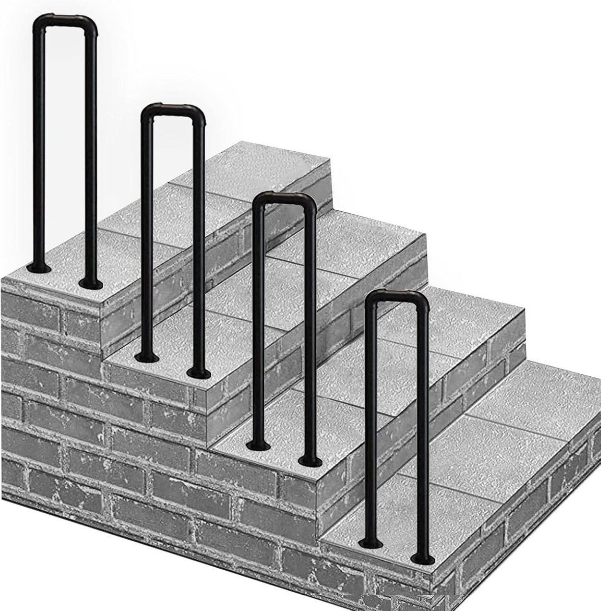 Metalen Buitenleuning - Trapondersteuning Huis - Veilig Traplopen - Roestwerende Coating - 55 cm - Zwart