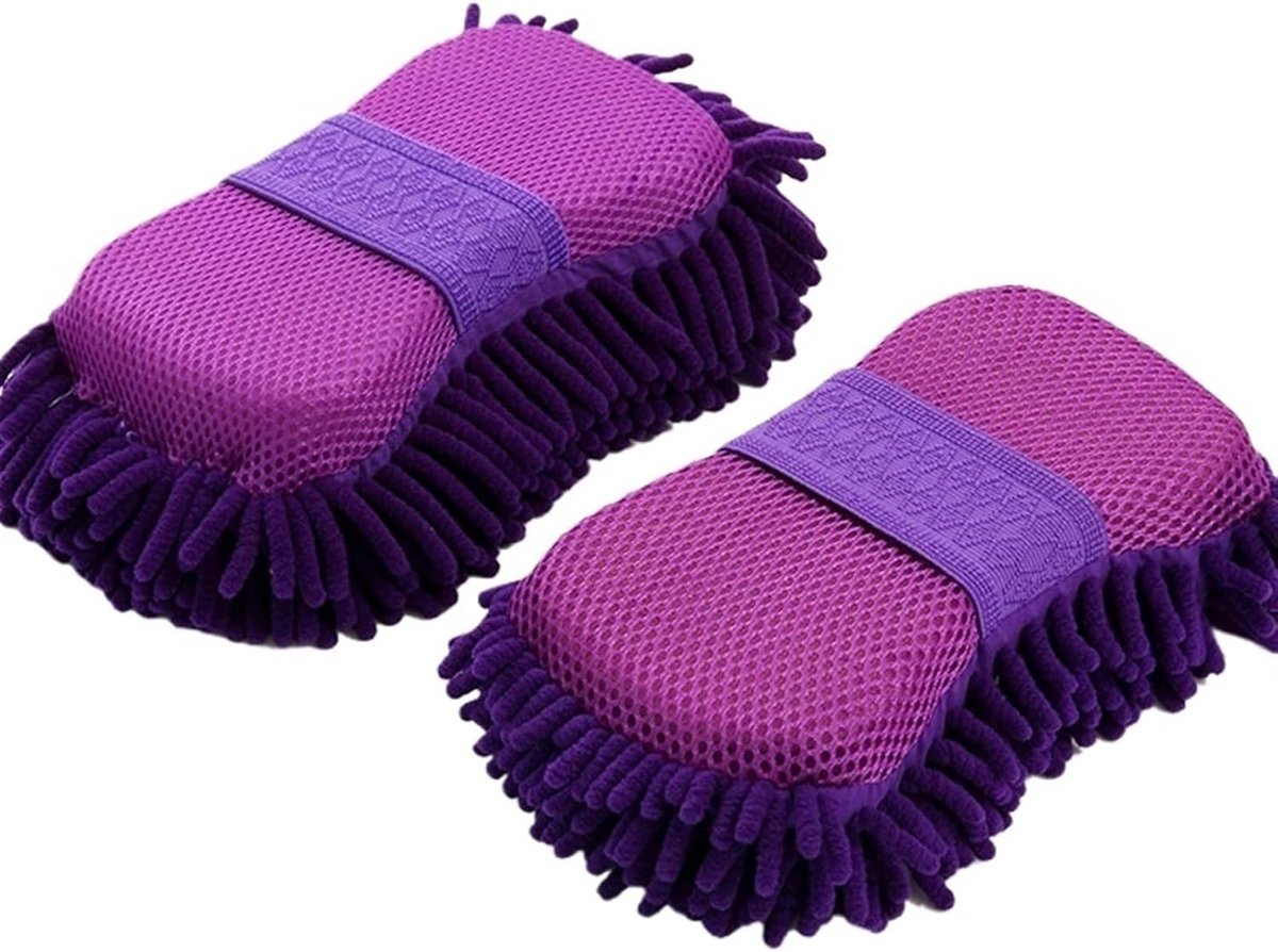 Autowassen Spons - Reinigingshandschoen - Auto Onderhoud - Microvezel Materiaal - 2 Stuks - Paars