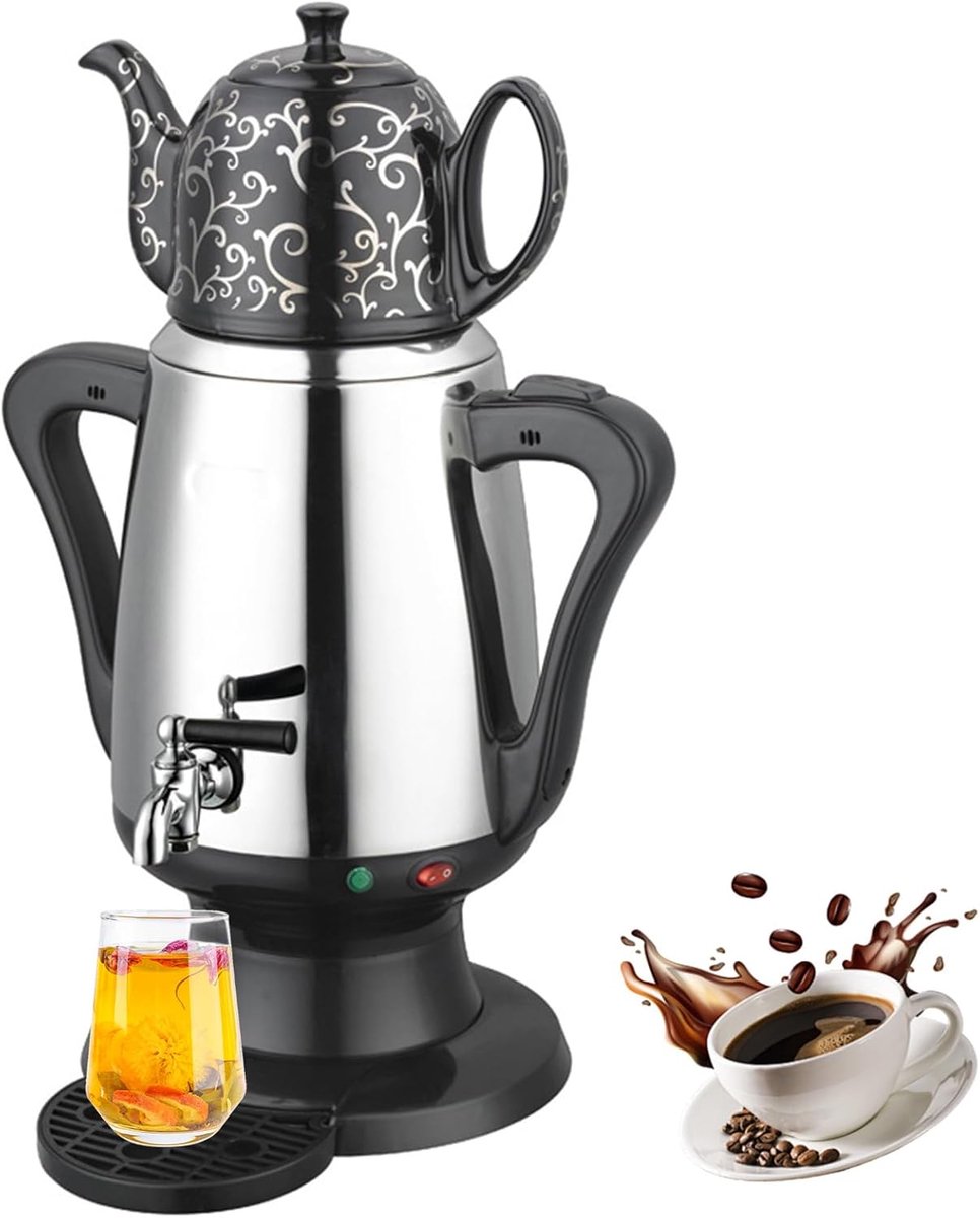 Elektrische Theemaker - Waterkoker Theepot - Traditioneel Thee Zetten - Dubbele Wand RVS - 3.5 Liter - Zilver