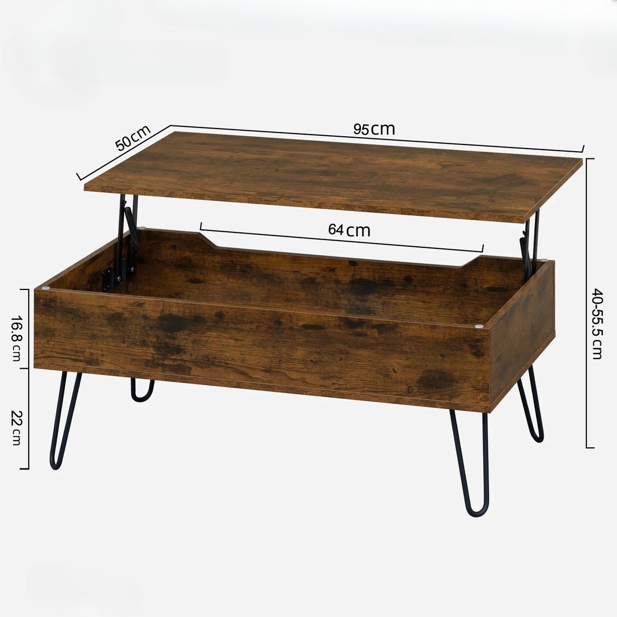 FloraGrace Salontafel - In Hoogte Verstelbaar Met Verborgen Opbergruimte - Voor Woonkamer En Eethoek - Hout En Metaal - 95 Cm Naturel Hout