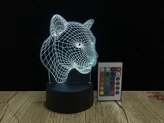 3D Panter Lamp - Panter Nachtlampje - 16 Kleuren - Met Afstandsbediening - Kinderkamer Lamp - Dieren Lamp - Sfeerlamp van LEDyourLight — afbeelding 2