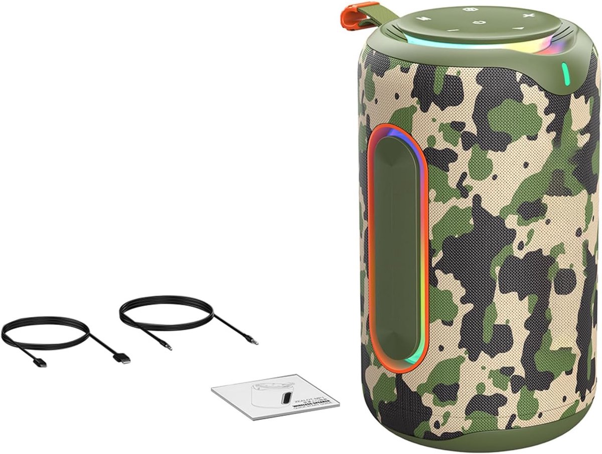 Draagbare Luidspreker - Bluetooth Speaker - Muziek Streamen - 60W Power Bass - 13x13x23cm - Camouflage