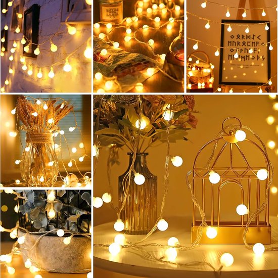 10M Camping Lichtsnoer - 80LEDs - Lichtketting - Tentlamp - USB Oplaadbaar - LED Bolverlichting - Lichtsnoer buiten - Kampeerlamp - Voor Bruiloften, Feesten, Balkondecoratie, Kamperen, Binnen en Buitengebruik - Warm Wit Licht — afbeelding 2